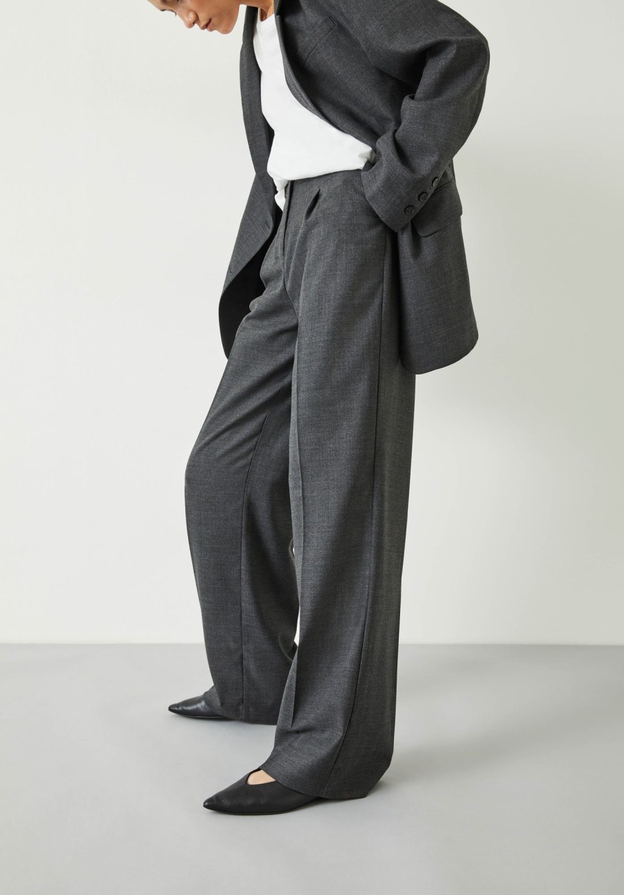 Best Carla Tailored Wide Leg Wool Blend Trousers Charcoal Marl