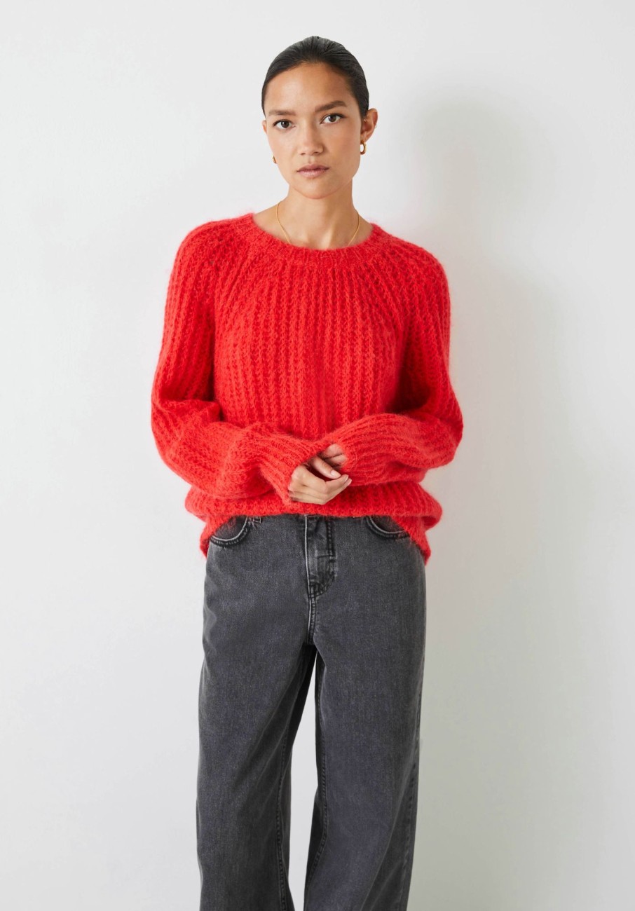 Clearance Tabby Fluffy Crew Jumper Bright Red