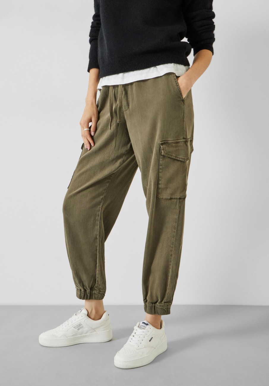 Online Washed Cargo Trousers Khaki