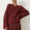 Best Aliah High V Wool Blend Jumper Auburn Brown