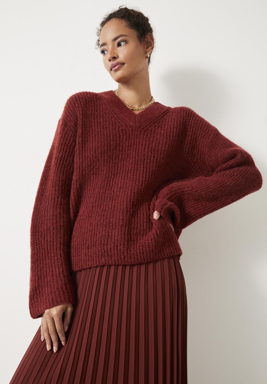 Best Aliah High V Wool Blend Jumper Auburn Brown