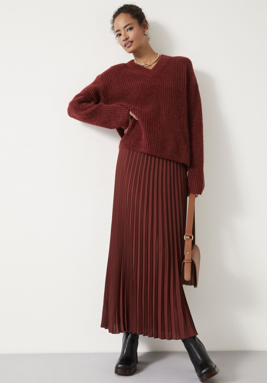 Best Aliah High V Wool Blend Jumper Auburn Brown