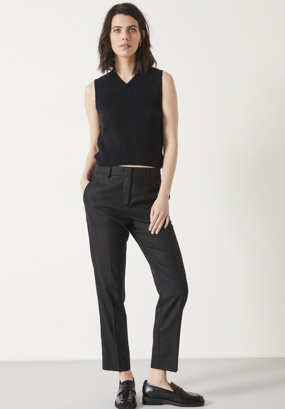 Wholesale Amanda Cropped Suit Wool Blend Trousers Black