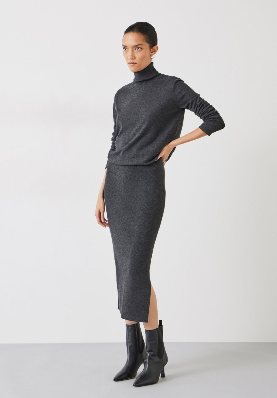 Clearance Harper Roll Neck Midi Dress Charcoal Marl