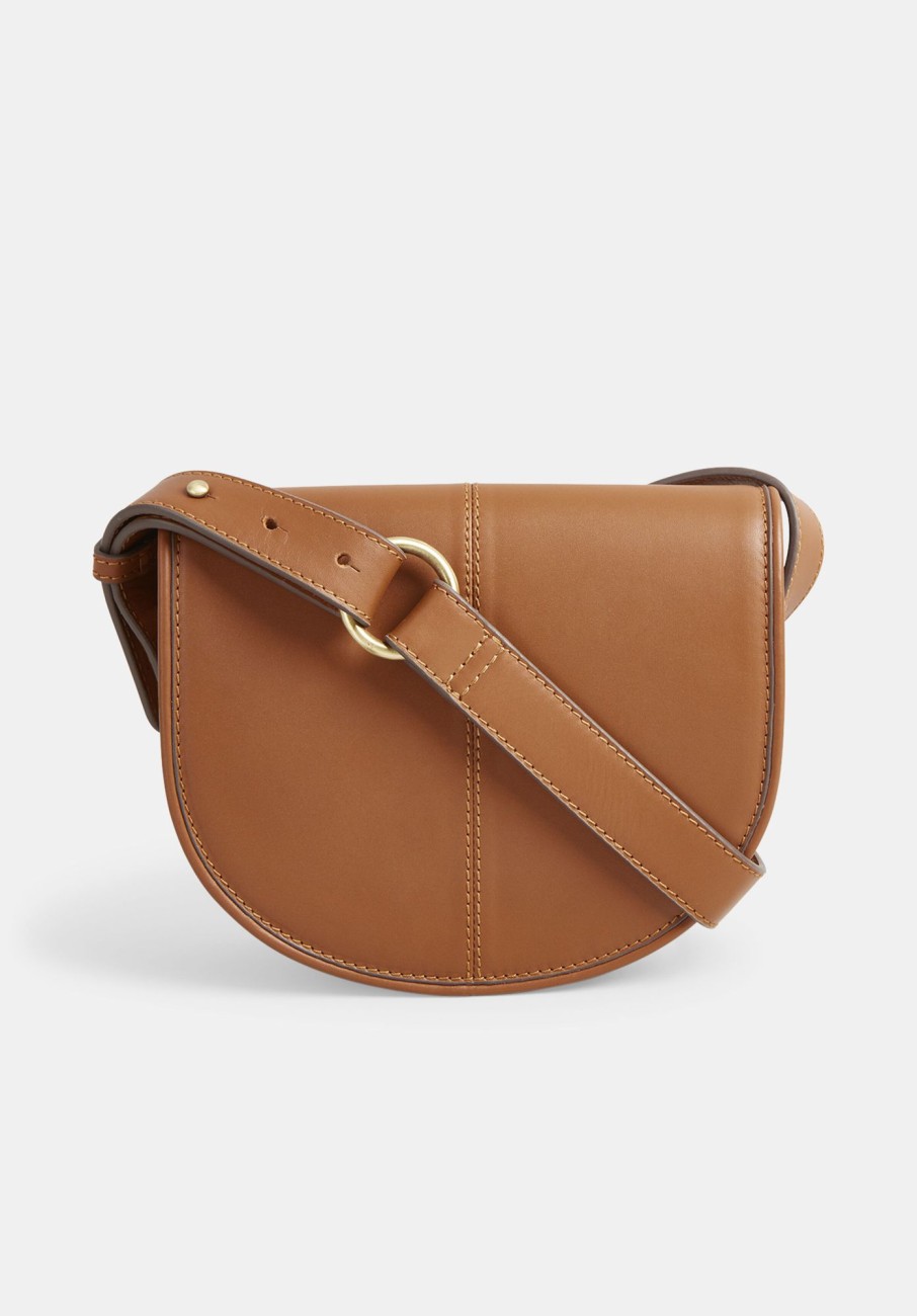 Hot Louise Minimal Leather Saddle Bag Tan