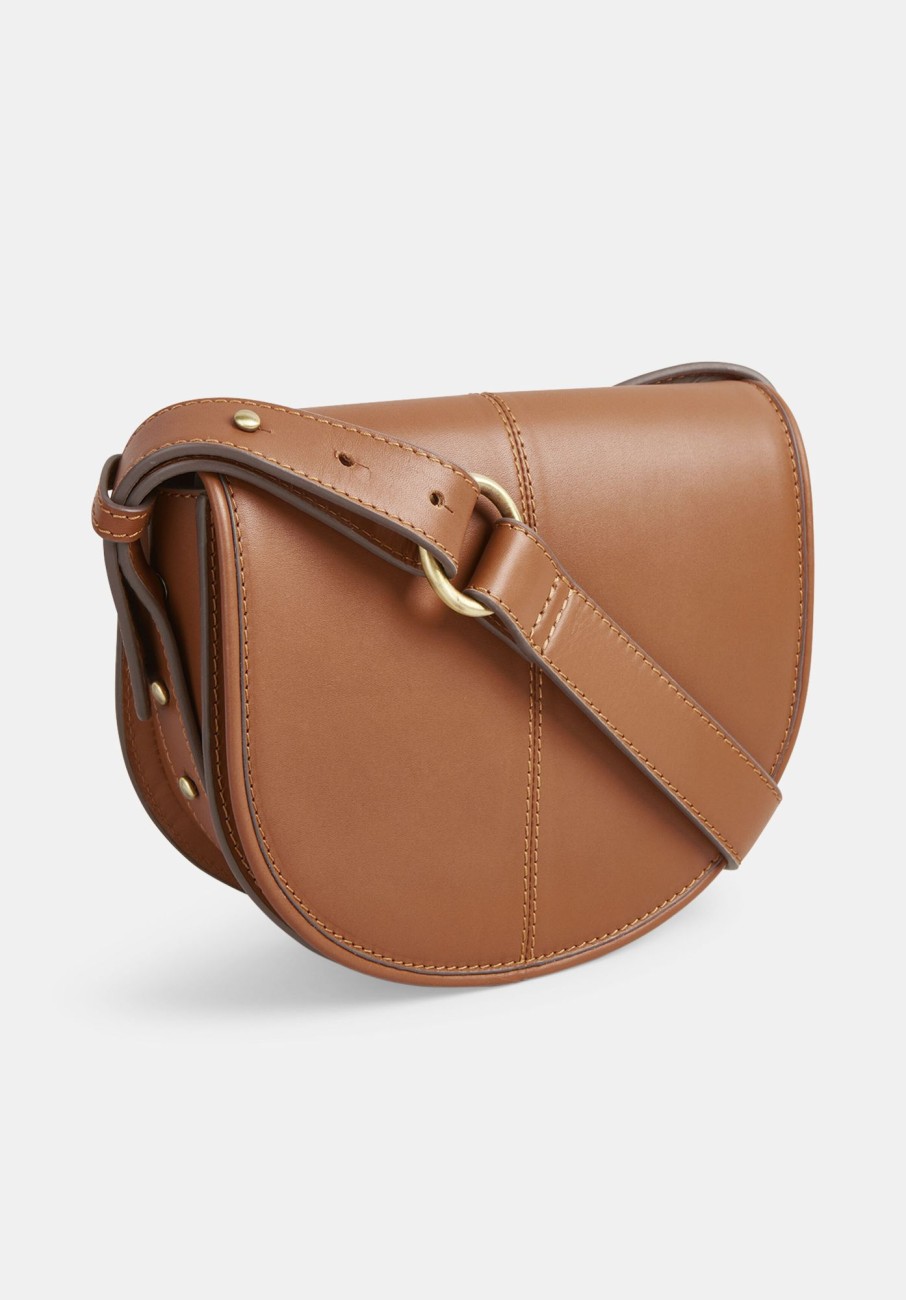 Hot Louise Minimal Leather Saddle Bag Tan