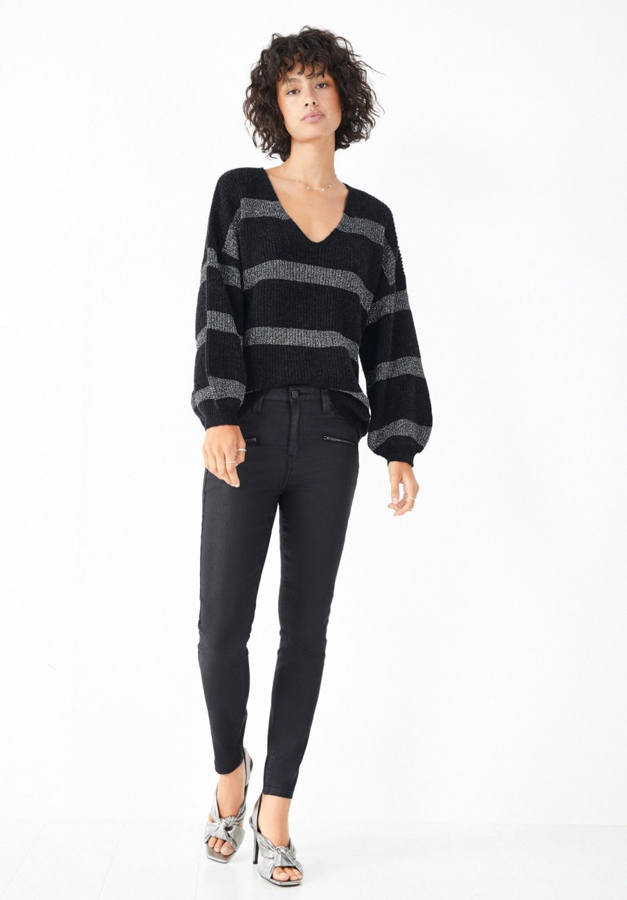 Wholesale Willa Stripe Sparkle Jumper Black/Silver Metallic