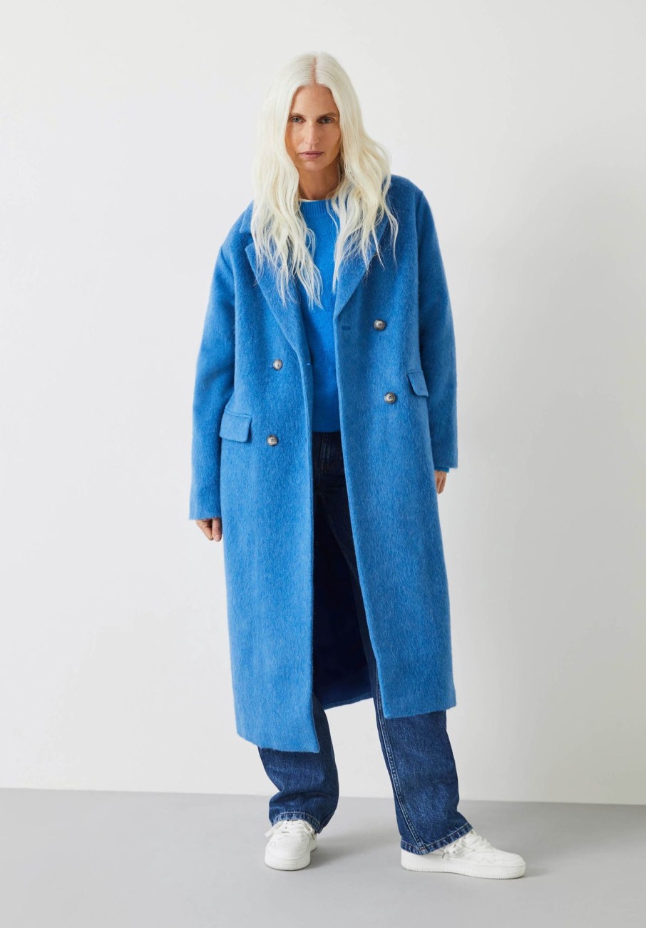 New Scout Double Breasted Wool Coat Mediterranean Blue