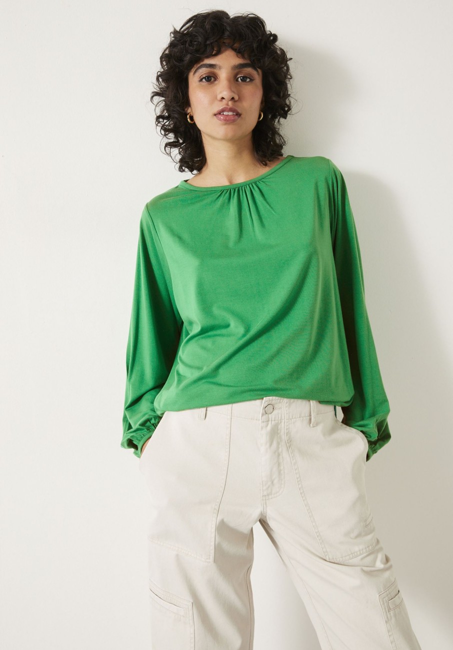 Best Willow Gathered Neck Jersey Top Green