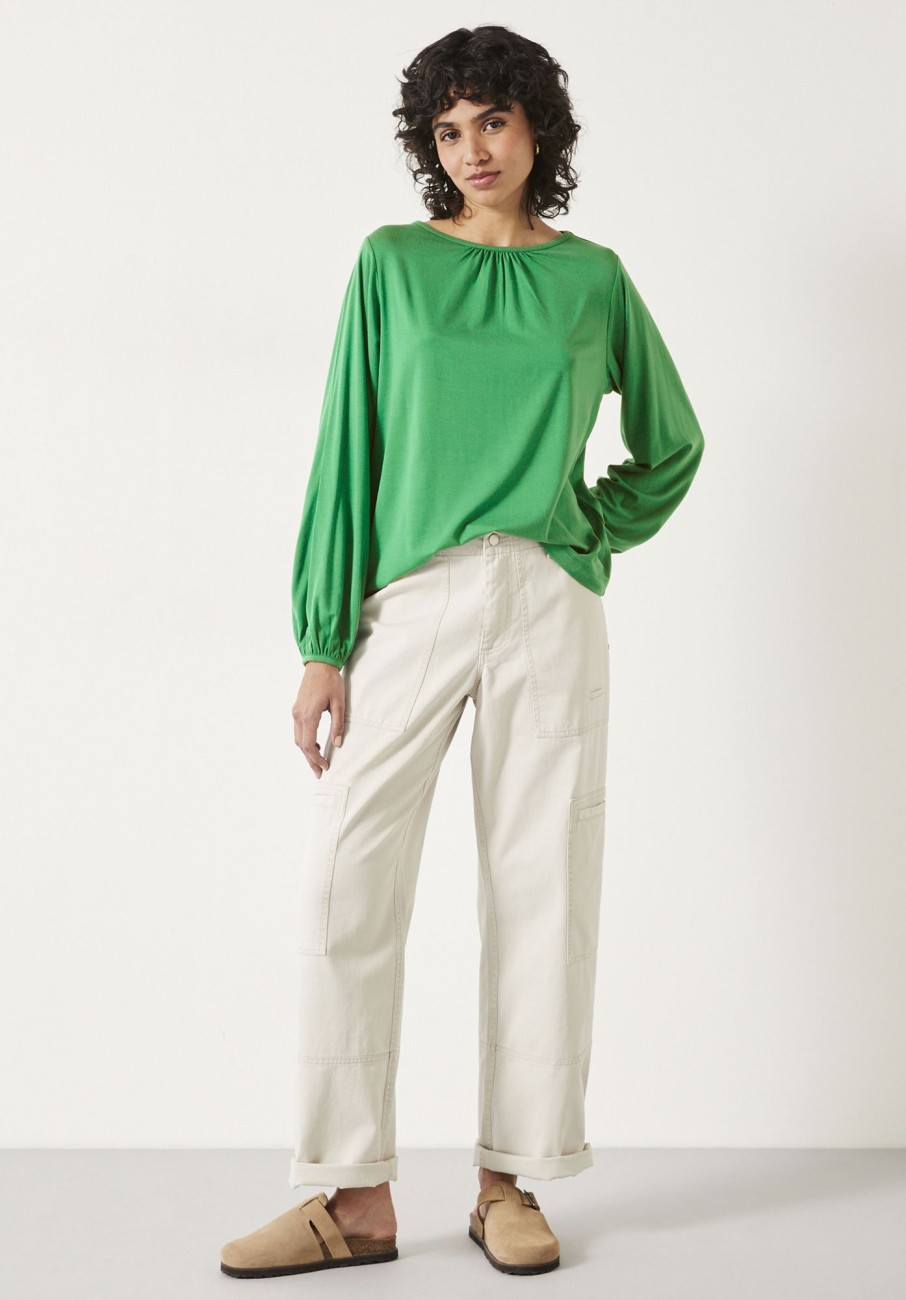 Best Willow Gathered Neck Jersey Top Green