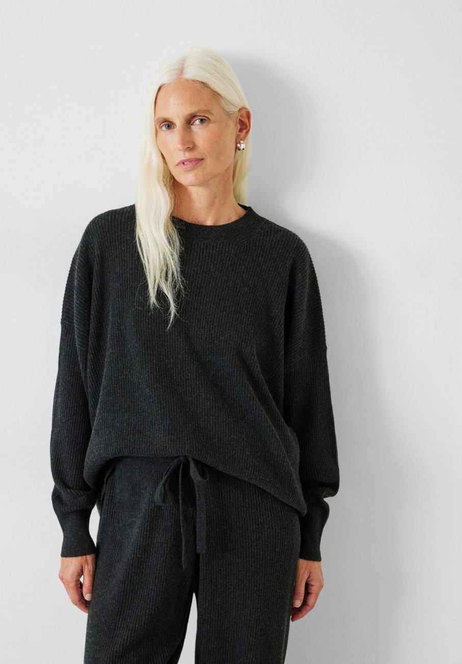 Wholesale Mae Cashmere Ribbed Jumper Charcoal Marl