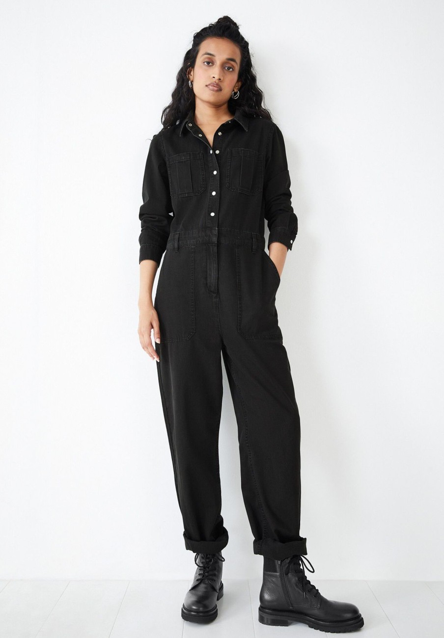 Wholesale Peony Denim Jumpsuit Washed Black