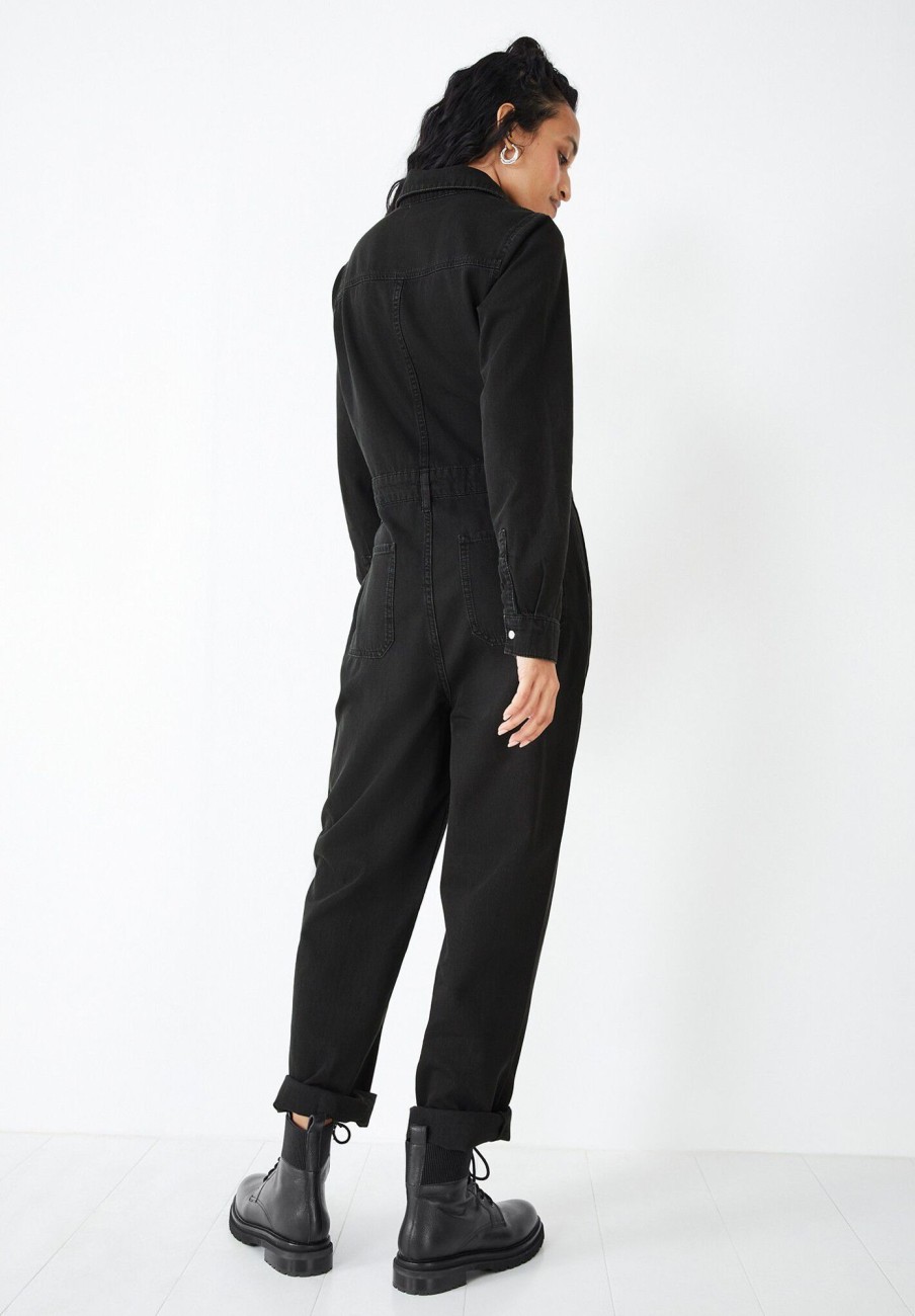 Wholesale Peony Denim Jumpsuit Washed Black