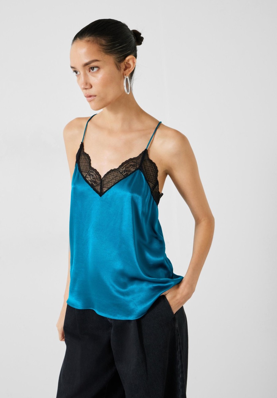 Hot Estella Satin Lace Cami Deep Blue