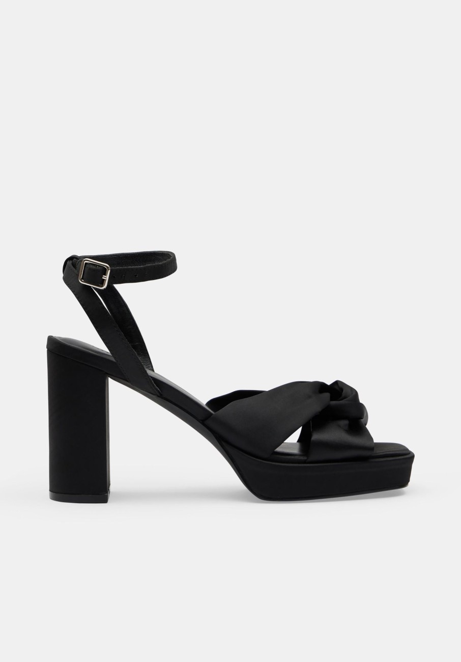 New Farrah Satin Twist Platform Heels Black