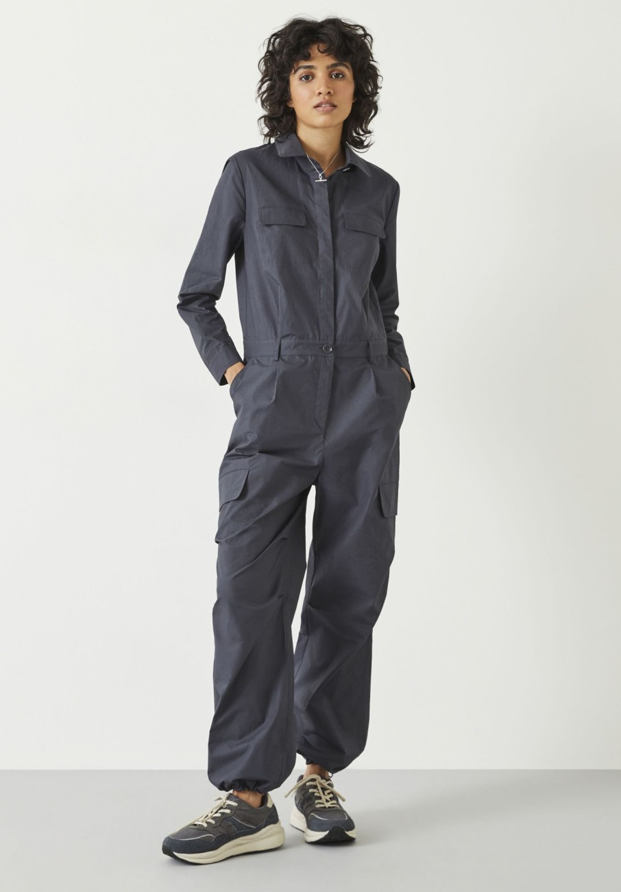 Online Long Sleeve Cargo Jumpsuit Slate Grey