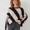 Clearance Georgie Diagonal Stripe Wool Blend Jumper Black / Oatmeal Marl