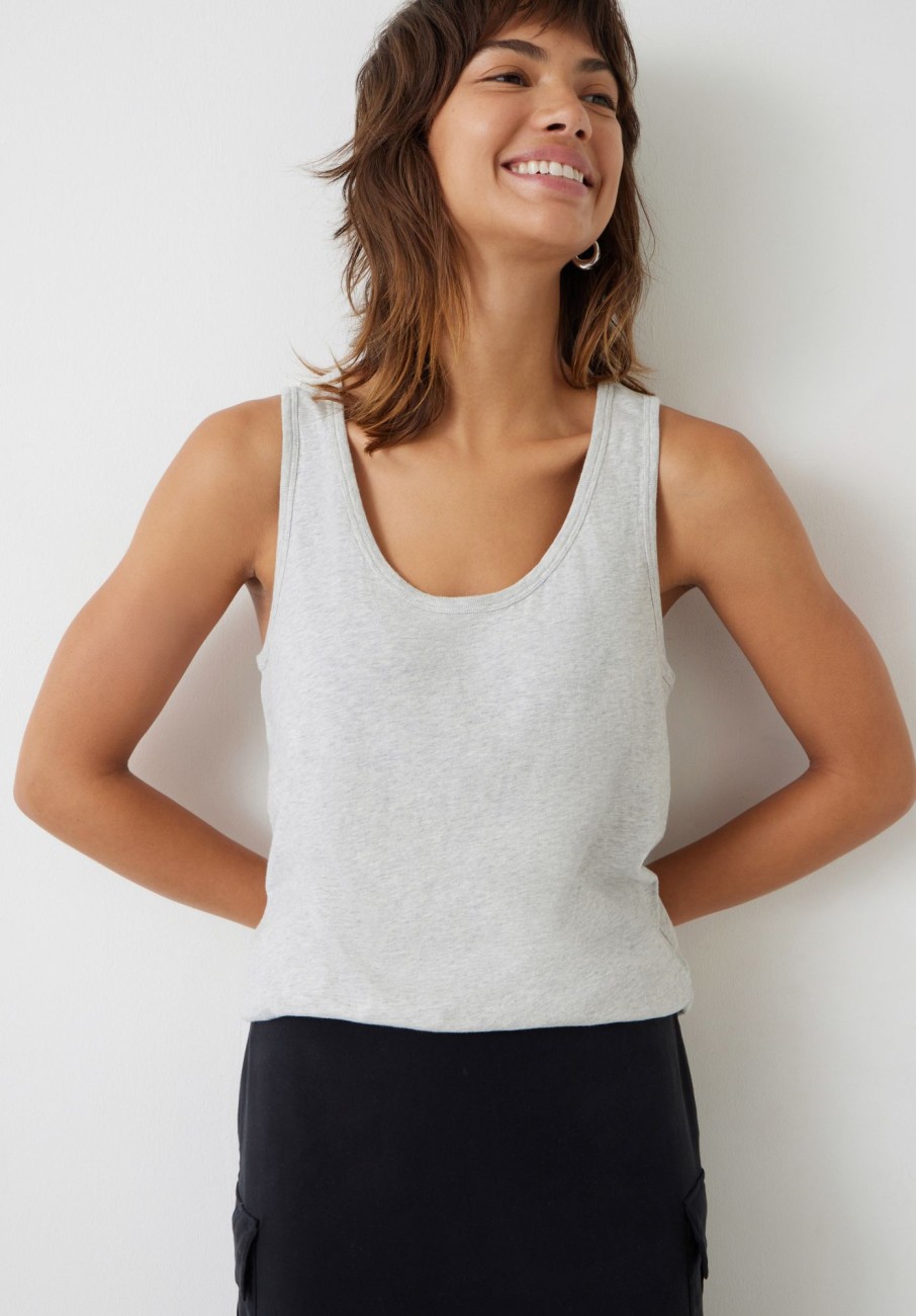 Clearance Cotton Slub Tank Top Lightest Grey Marl