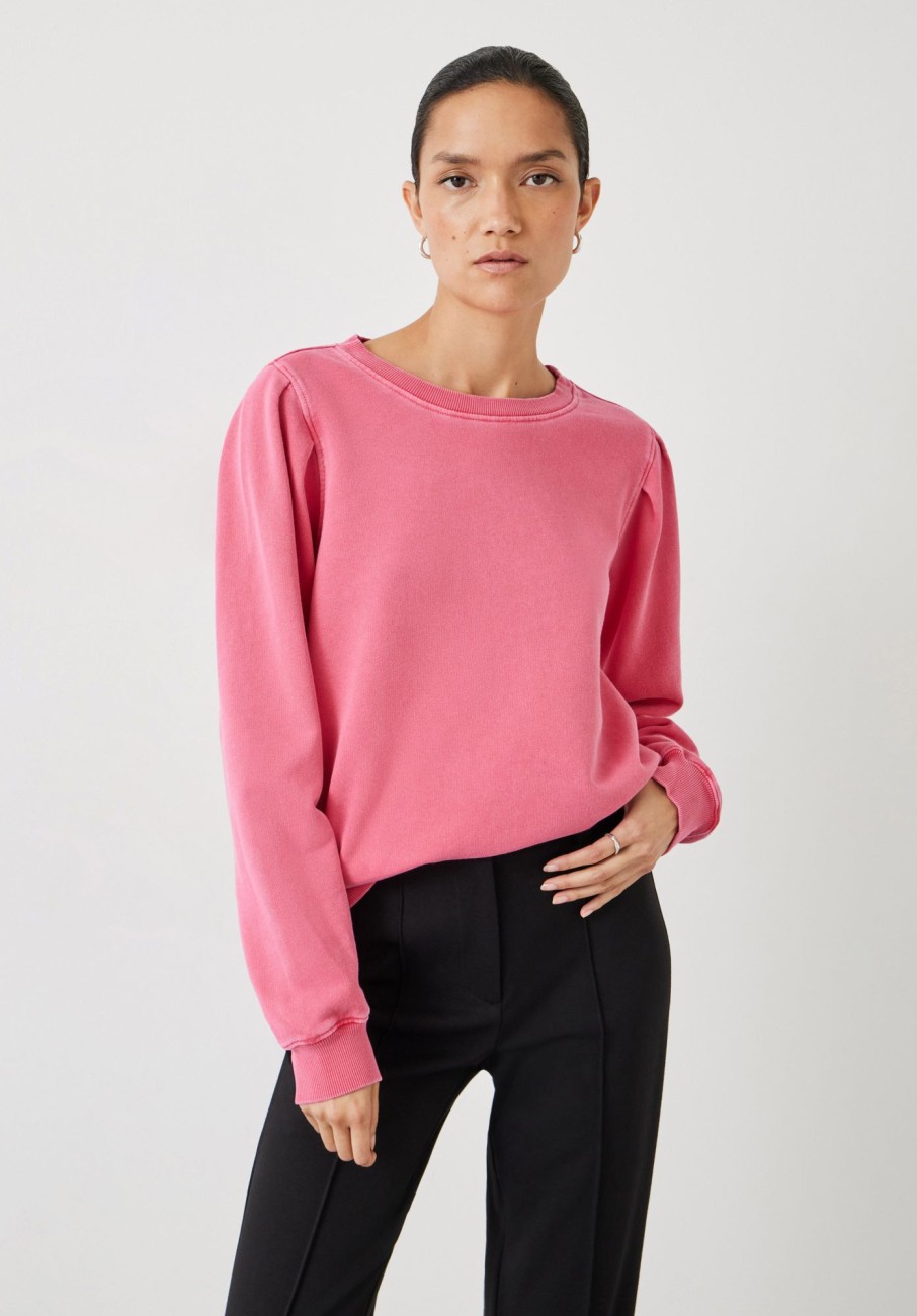 Clearance Minerva Pleat Sleeve Sweatshirt Bright Pink