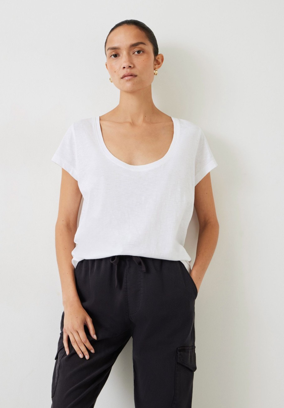 Hot Hari Scoop Neck Cotton Slub T-Shirt White