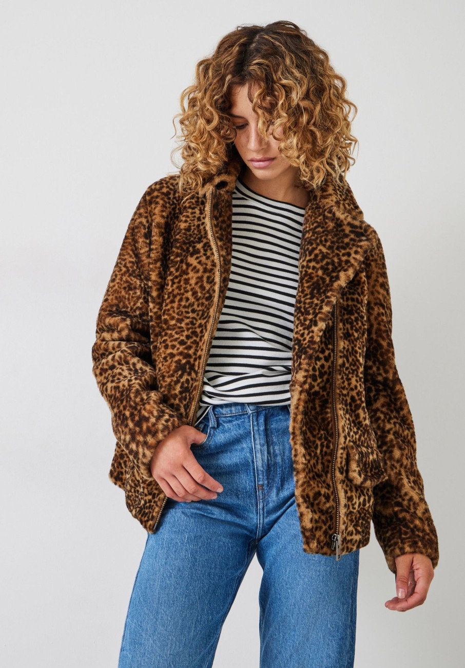 Online Leopard Shearling Jacket Hazel Brown