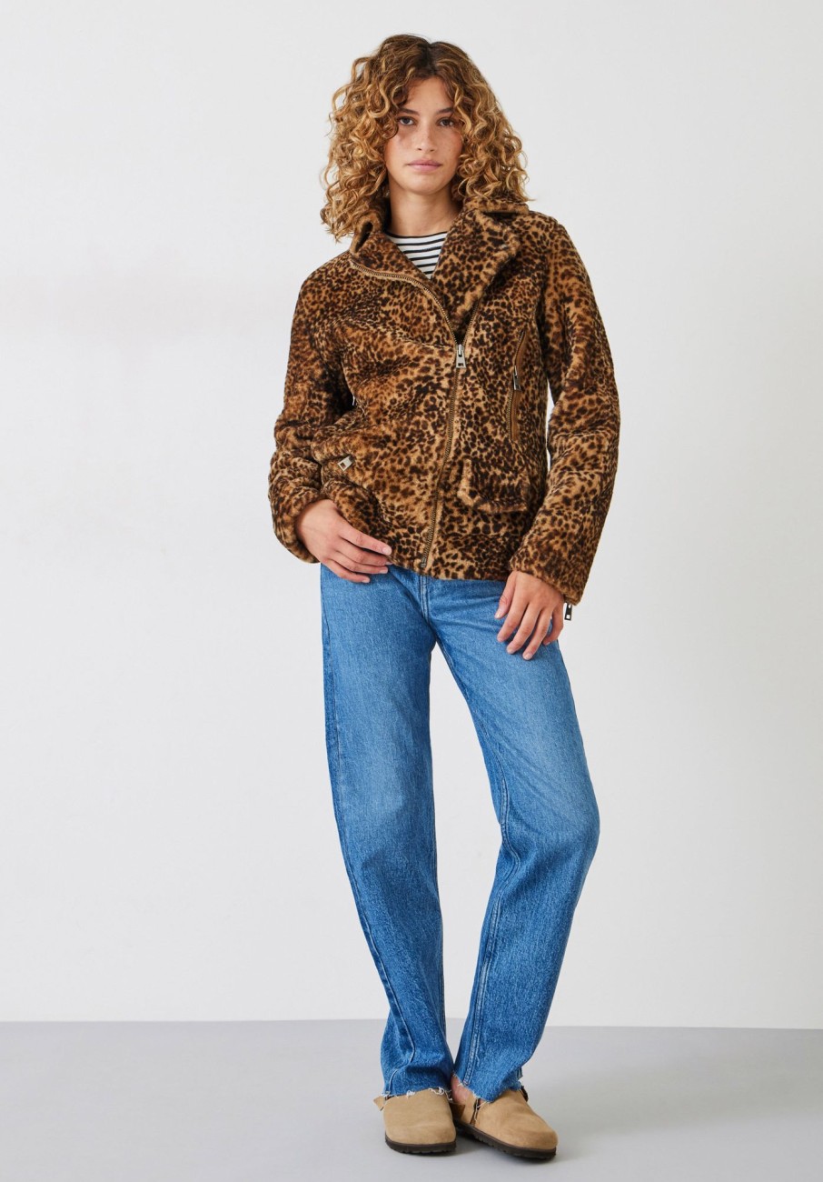 Online Leopard Shearling Jacket Hazel Brown