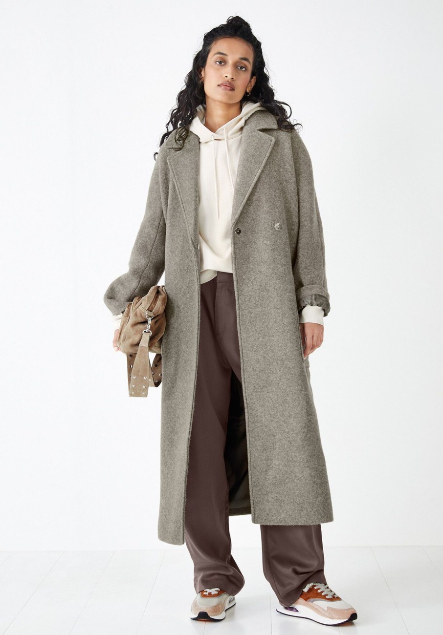 Wholesale Pepper Belted Coat Oatmeal Wool