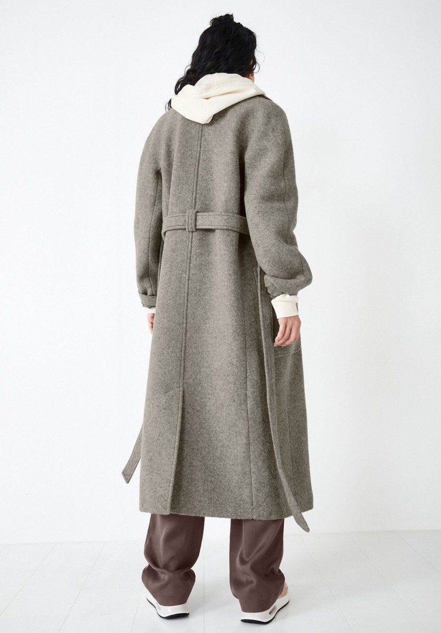 Wholesale Pepper Belted Coat Oatmeal Wool