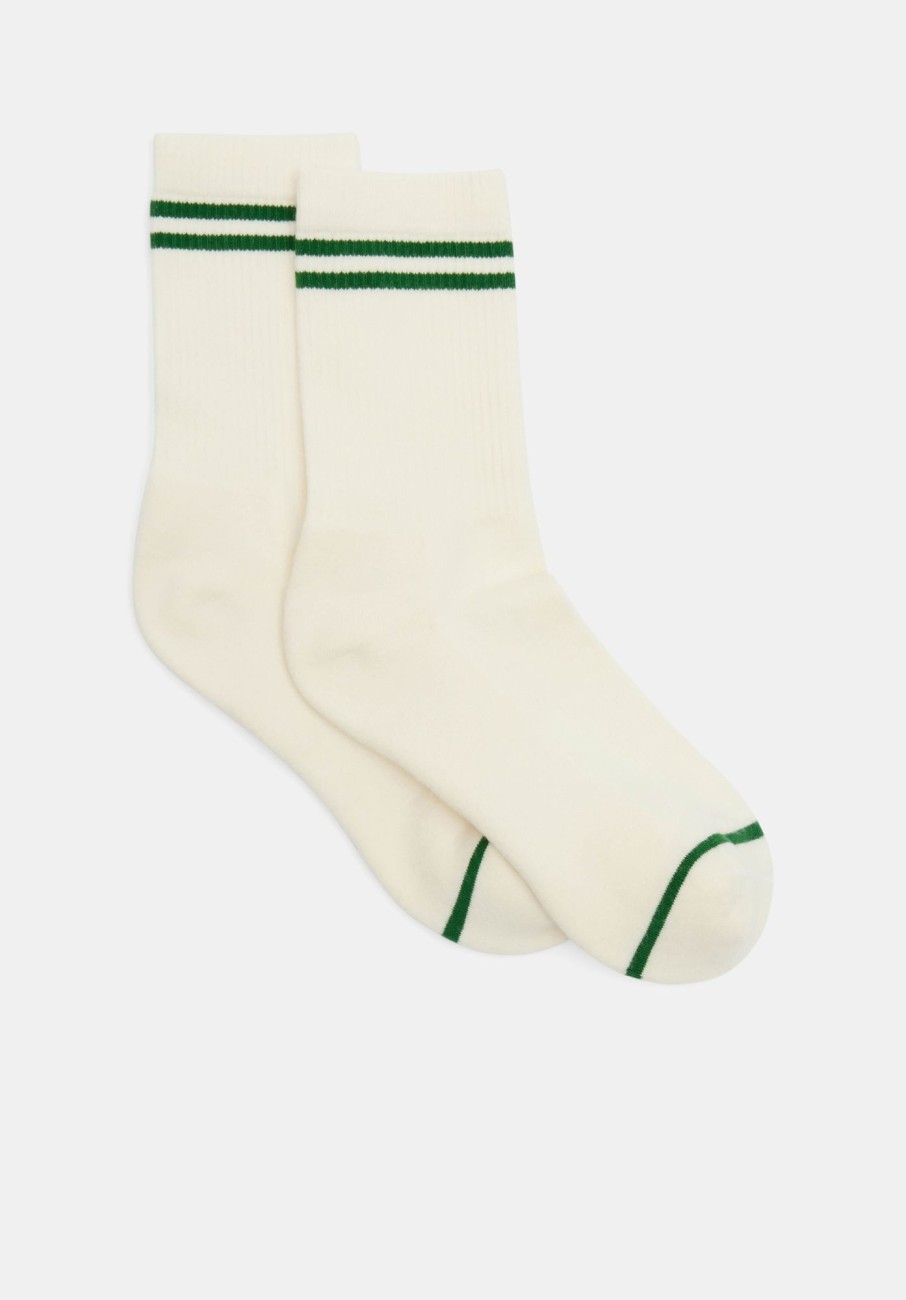 Clearance Nell Stripe Sports Sock Off White/Green Stripe