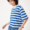 Wholesale Striped Boxy T-Shirt Blue / White