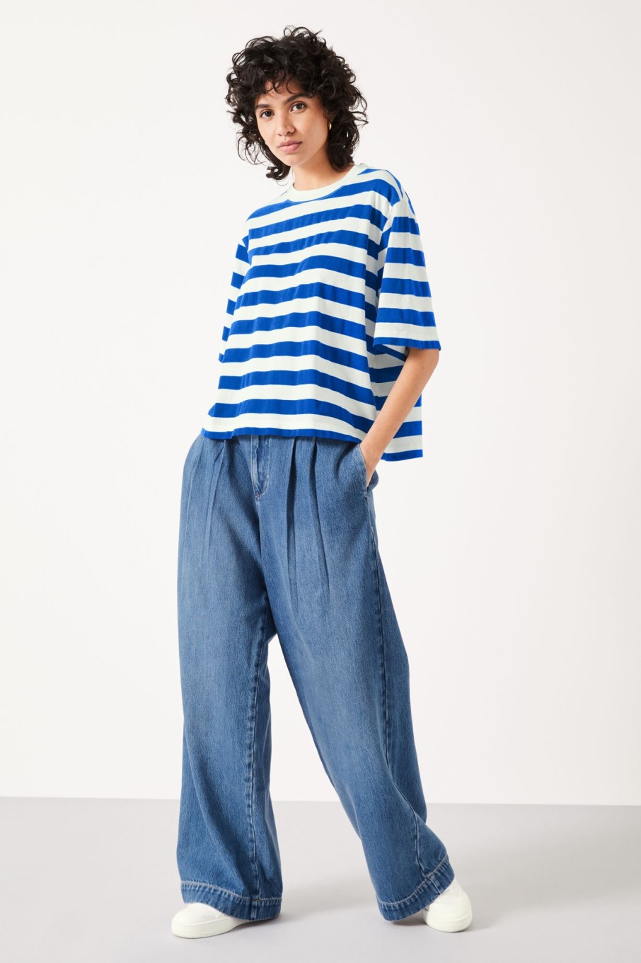 Wholesale Striped Boxy T-Shirt Blue / White