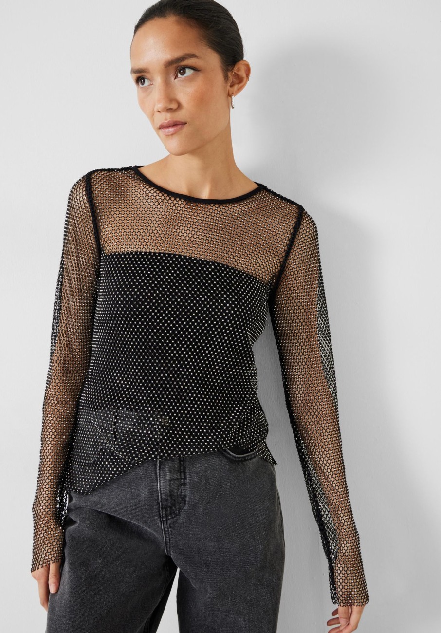 Online Una Sparkle Long Sleeve Top Black