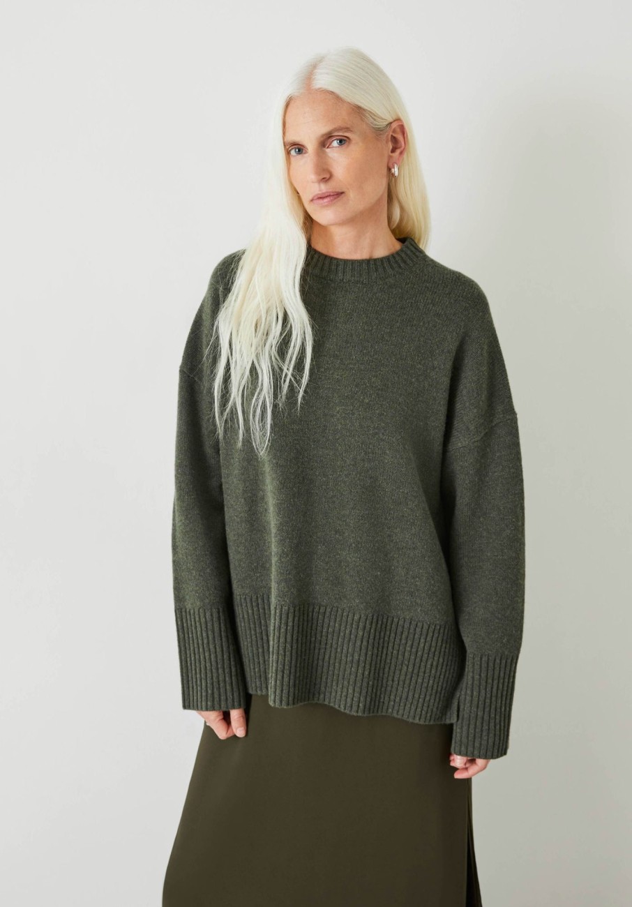 Wholesale Danielle Split Back Wool Jumper Forest Green