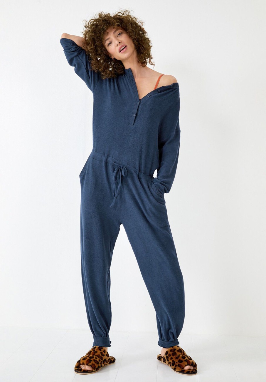 Online Elle Supersoft Henley Onesie Midnight Navy