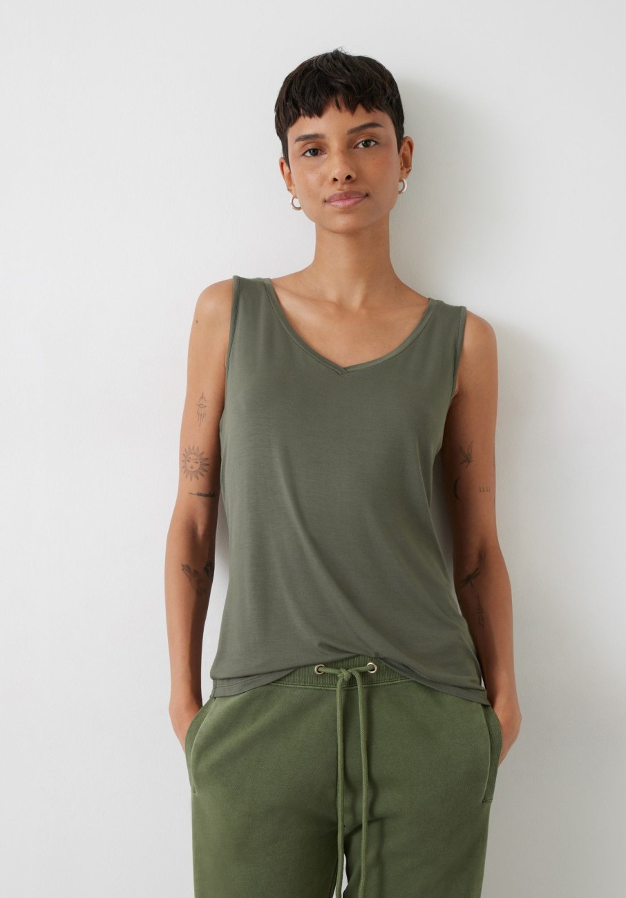 Hot Sally V-Neck Jersey Vest Top Khaki