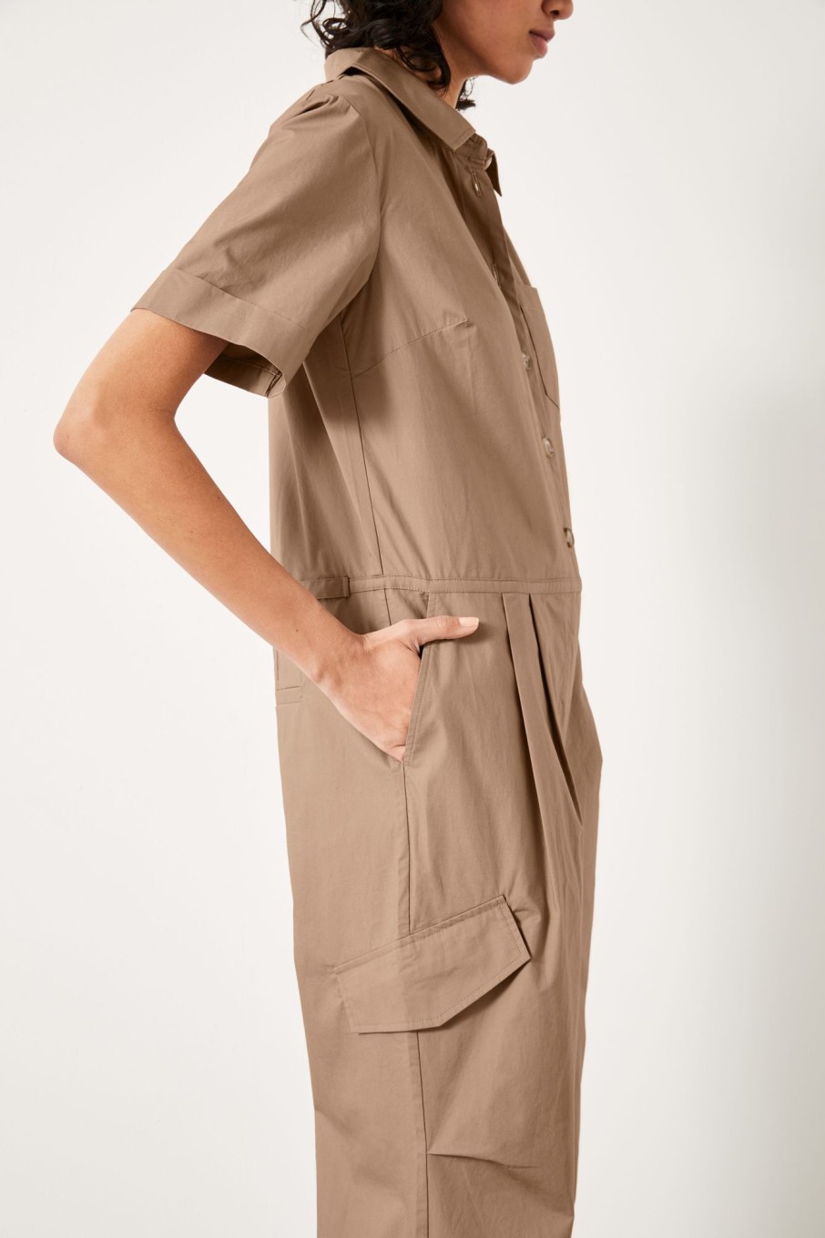 New Cargo Short Sleeve Jumpsuit Caramel Coffee