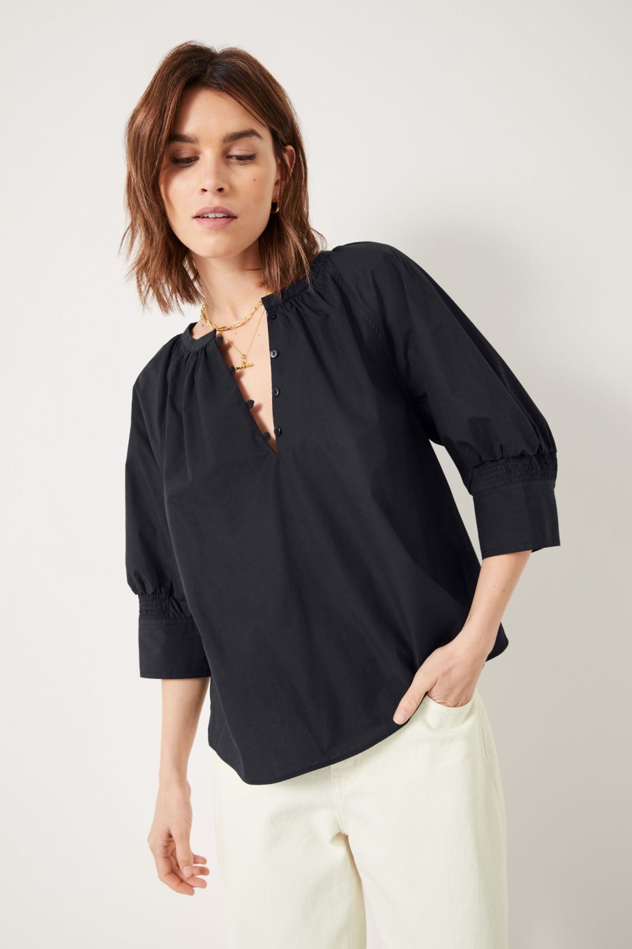 Clearance Charlee Button Cotton Top Black