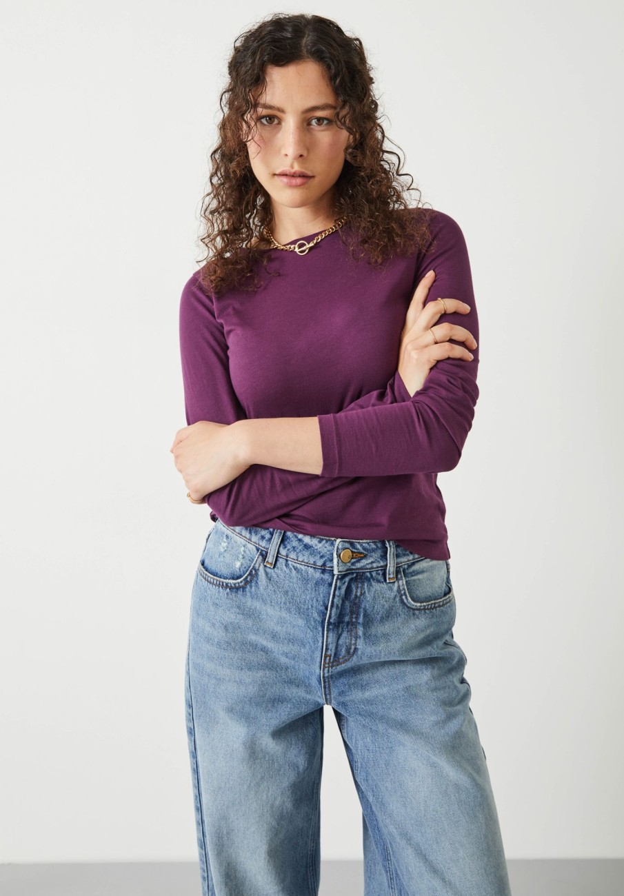 Hot Anna Slim Crew Neck T-Shirt Purple Plum