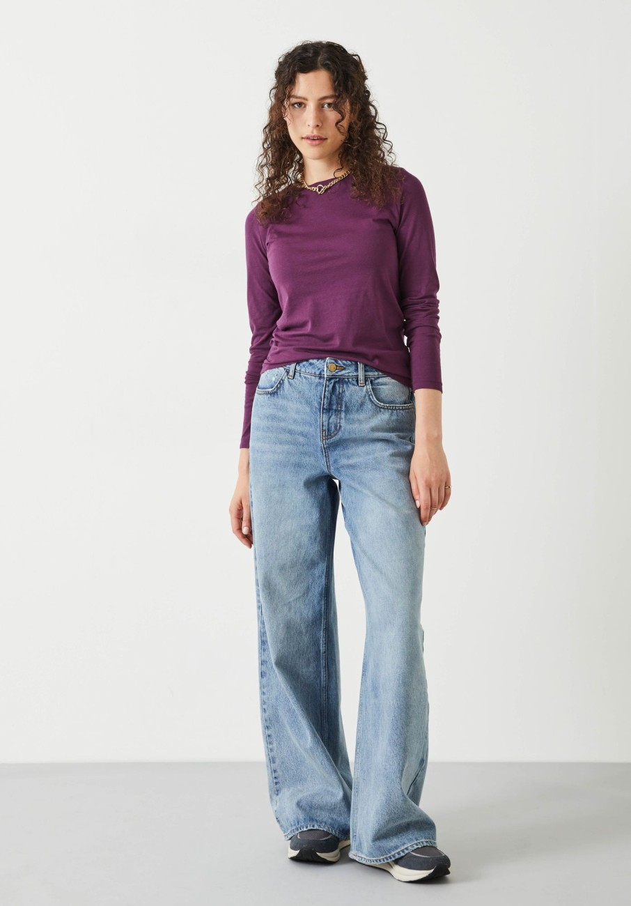 Hot Anna Slim Crew Neck T-Shirt Purple Plum