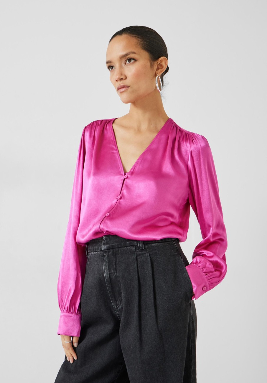 New Priscilla Satin Tie Blouse Vibrant Pink