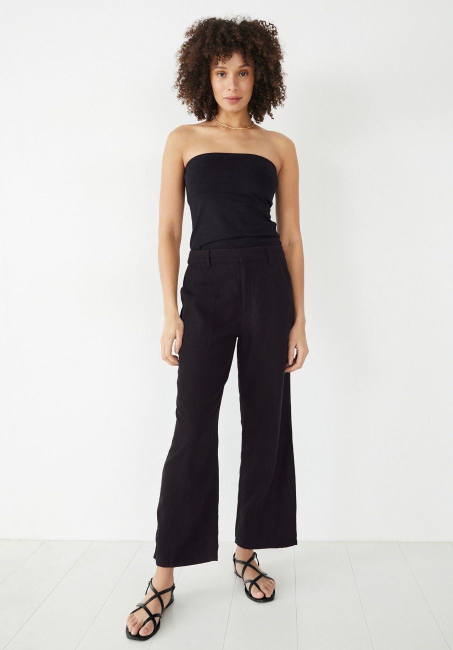 Clearance Carrie Linen Straight Cropped Trouser Black