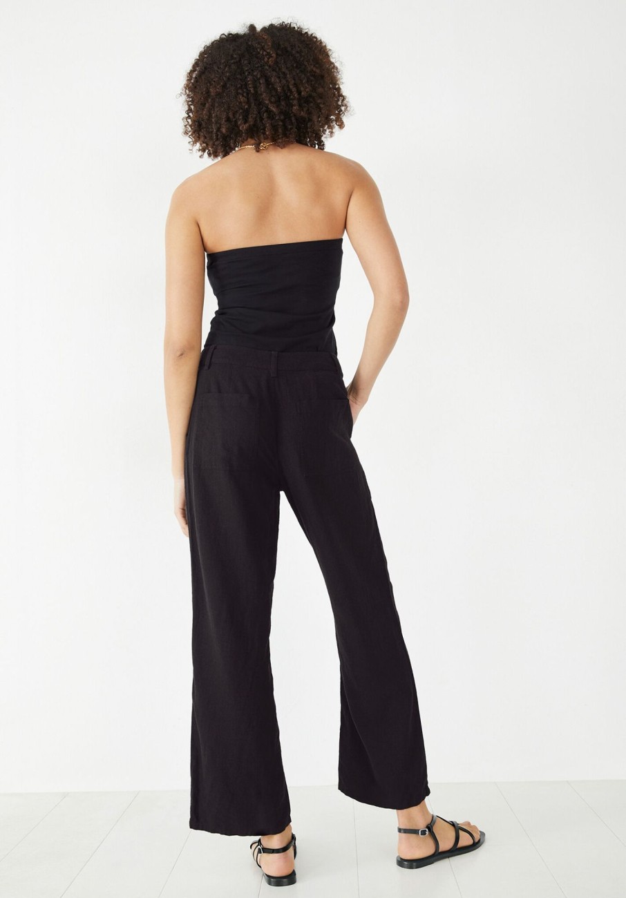 Clearance Carrie Linen Straight Cropped Trouser Black