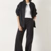 Clearance Camille Flat Front Cotton Trousers Washed Black