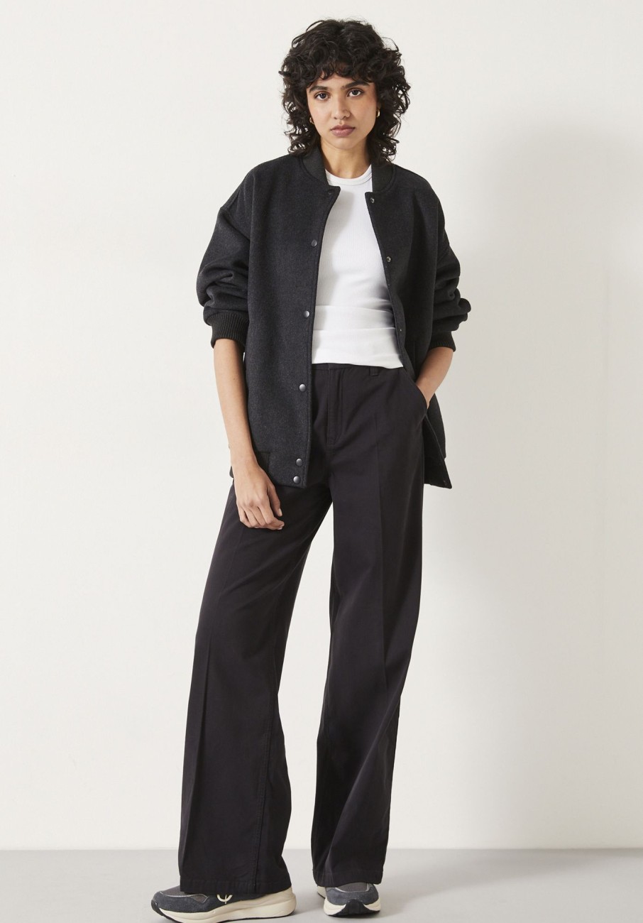 Clearance Camille Flat Front Cotton Trousers Washed Black