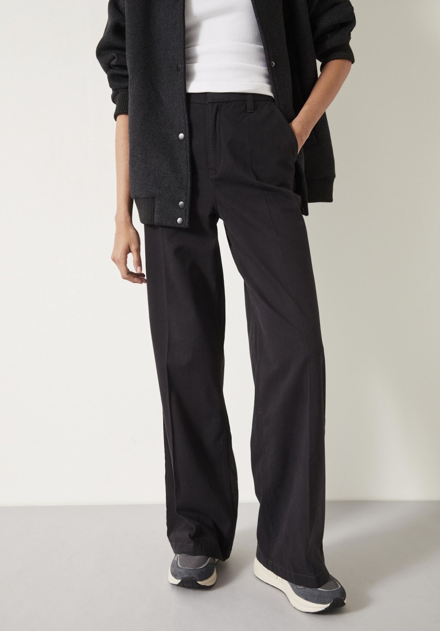 Clearance Camille Flat Front Cotton Trousers Washed Black