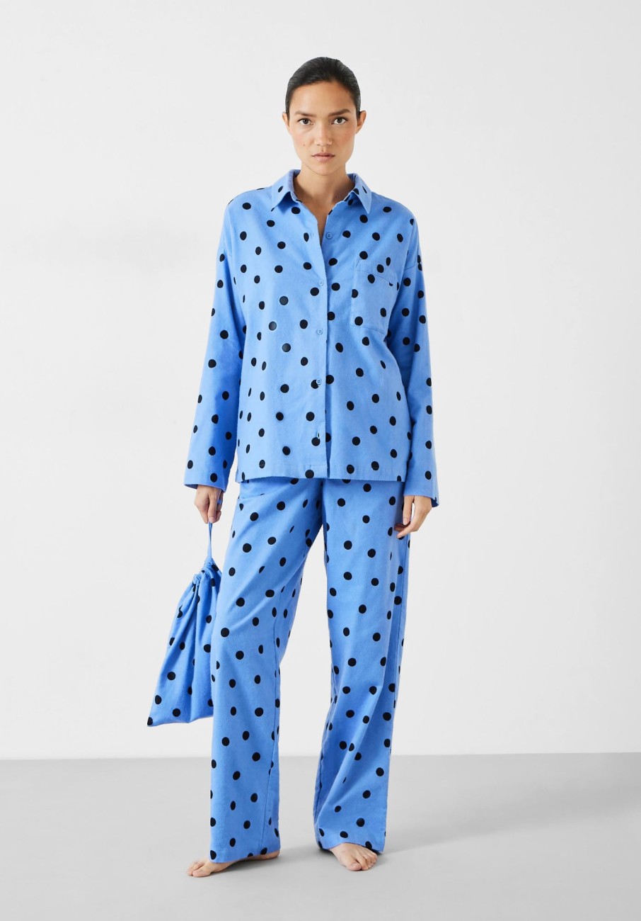 New Sadie Cotton Flannel Pyjamas Random Polka Dot Blue