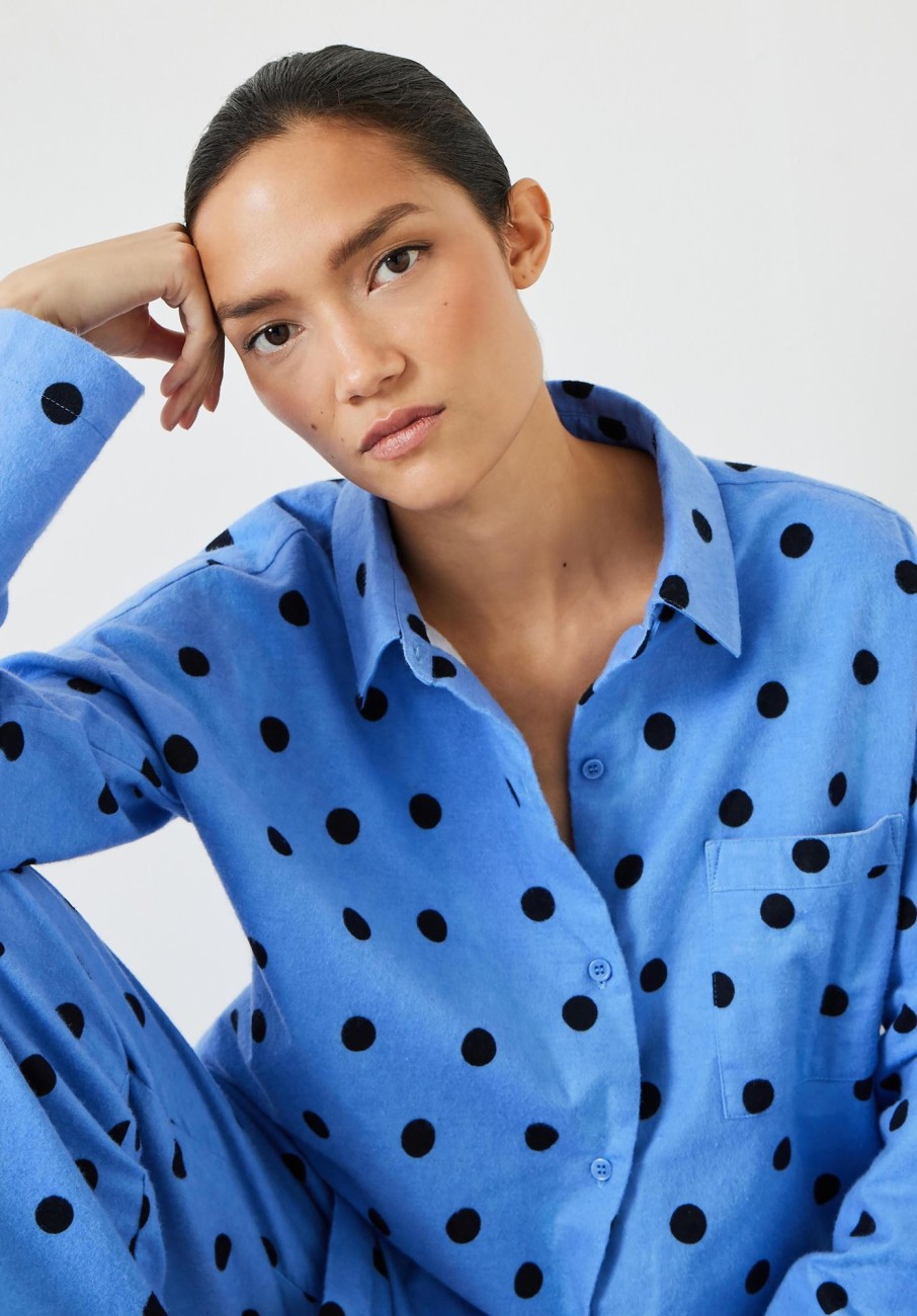 New Sadie Cotton Flannel Pyjamas Random Polka Dot Blue