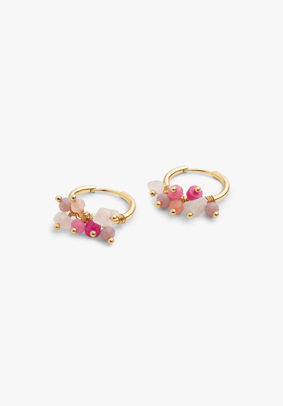 Best Lillia Semi Precious Hoop Earrings Gold / Pink