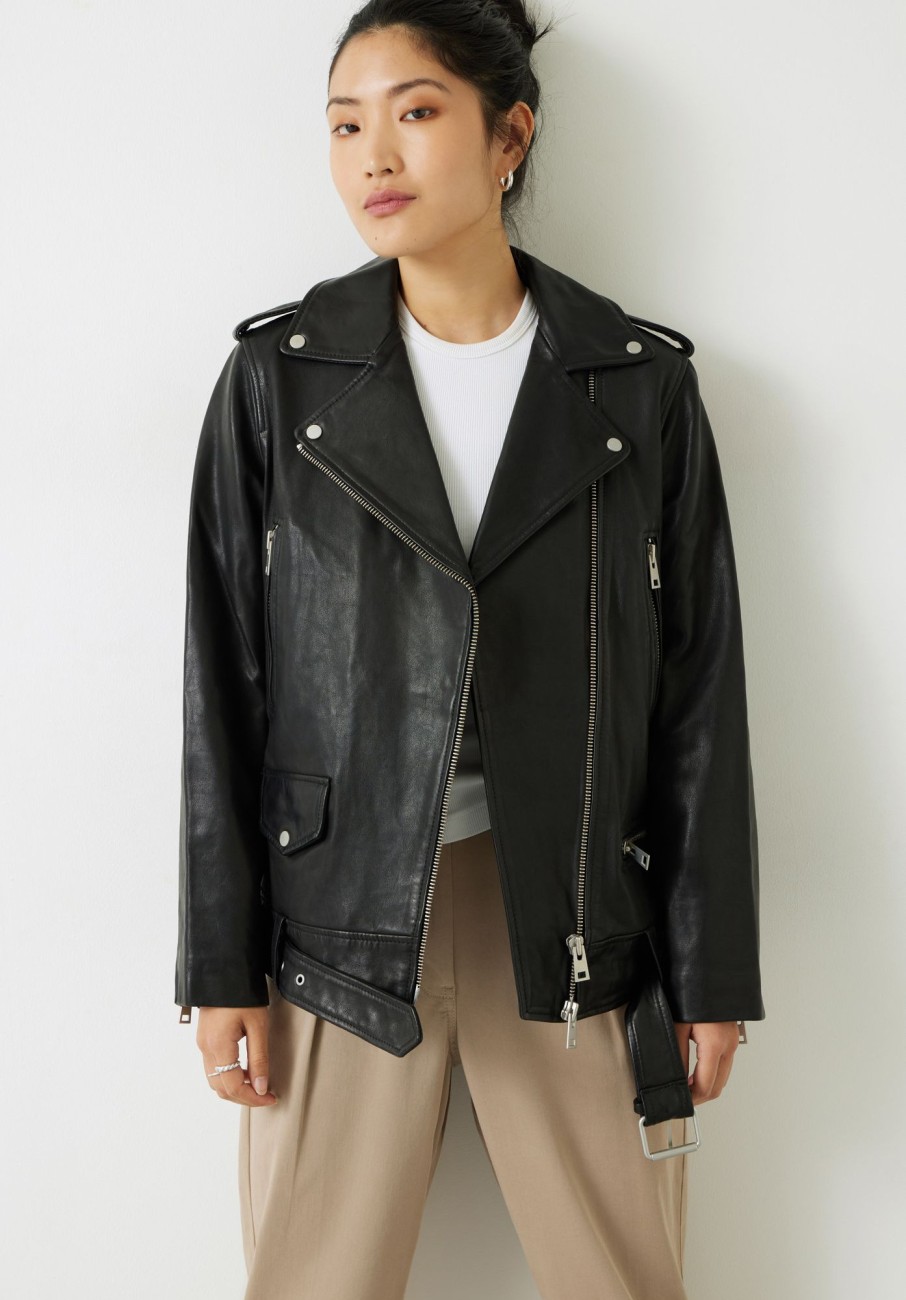 Hot Oversized Leather Jacket Black