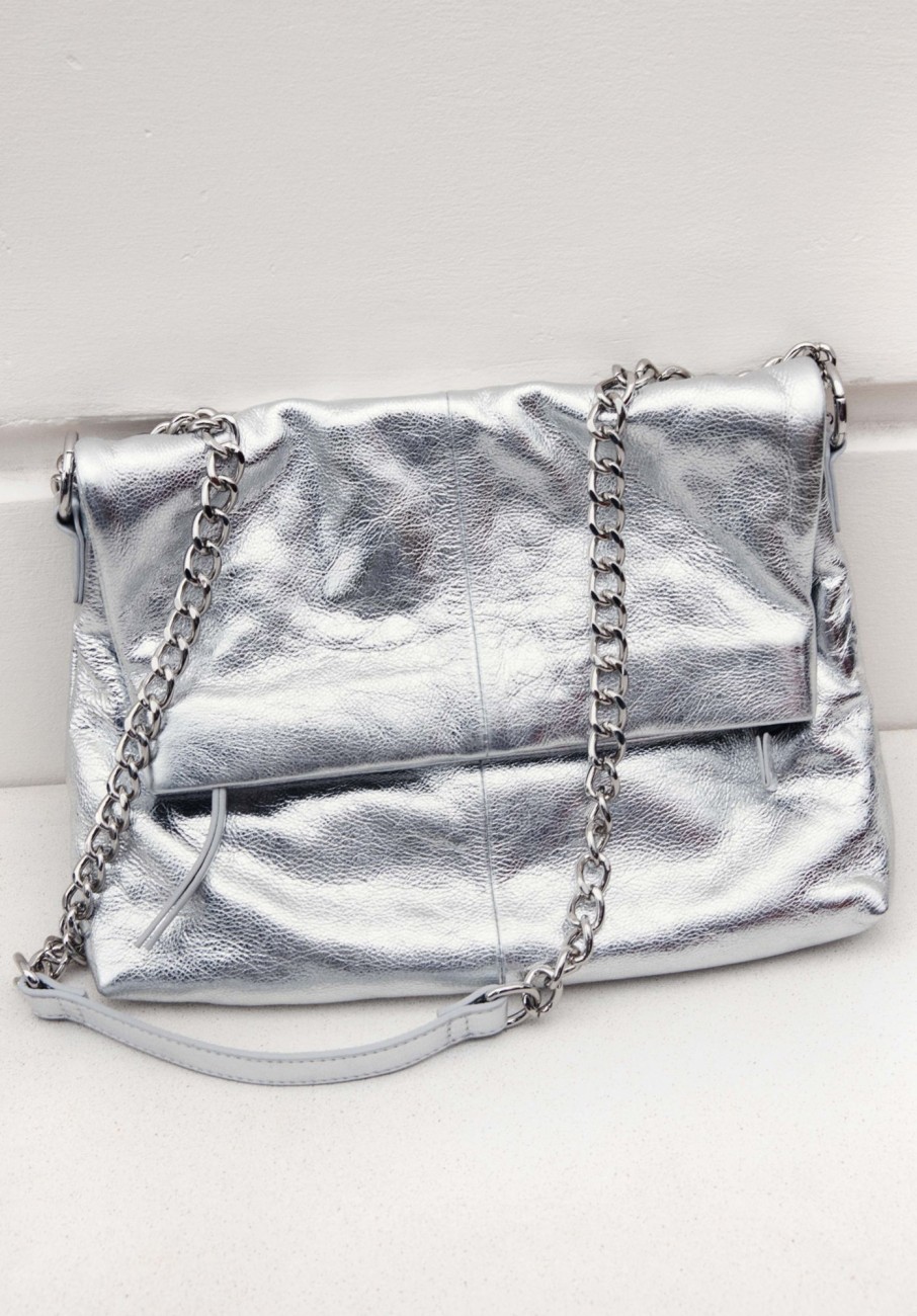 Clearance Perrie Chain Leather Crossbody Bag Silver